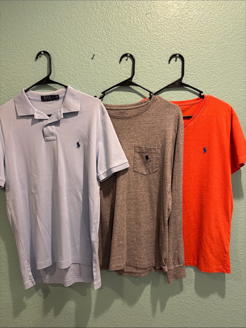 Mens Polo Ralph Lauren Blue Polo grey Long Sleeve orange v neck tshirt size M
